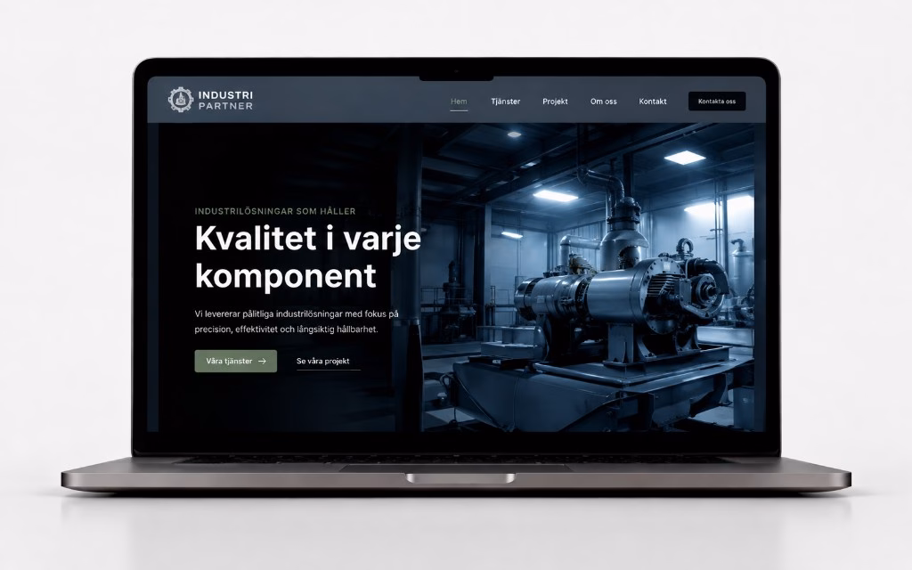 Startsida för Industri Partner visad på en laptop